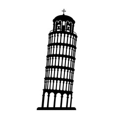 Obraz premium Leaning Tower of Pisa represented in a black vector silhouette graphic.