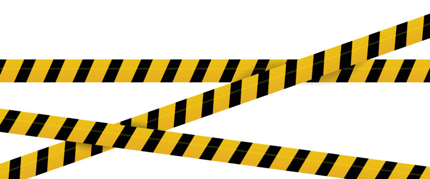 Warning tape with yellow and black diagonal stripes. Warn stop seamless line. Yellow and black caution tape border.