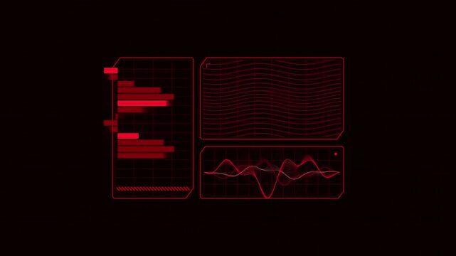 Digital red hud interface showing motion data graphs on black background video clip.
