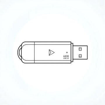 USB Flash Drive Outline - 64GB USB 3.0 Portable Data Storage Device Icon