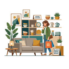 Fototapeta premium Woman shopping for home decor during seasonal retail sale