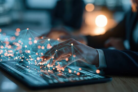 Professional collaborating with AI assistant to organize mass data visualization