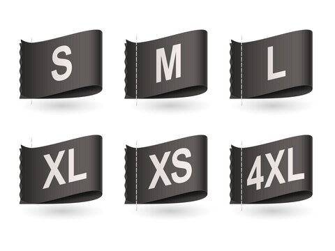Grey clothing size labels for online shopping stores transparent background