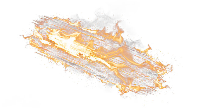 Dynamic brush stroke of fire and sparks on a black isolated on png transparent background