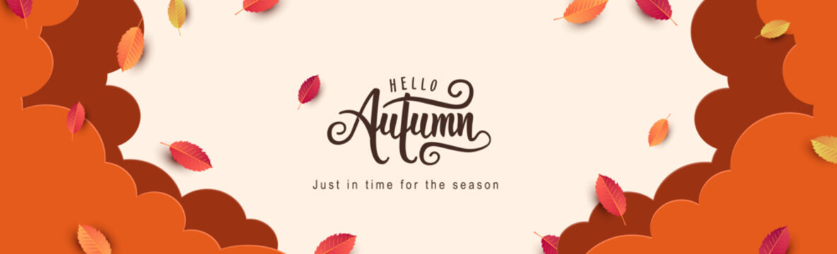Autumn web banner background template decorate with autumn leaves and calligraphy of Autumn