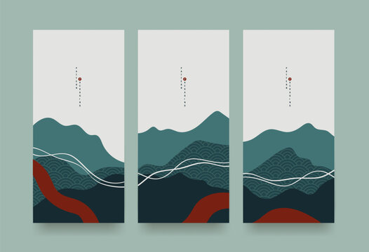 Packaging templates japanese wave style background fabric luxury or premium products. Asian pattern art design.