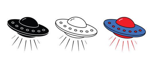 Flying Saucer UFOs featuring three colorful spacecraft designs for alien encounters, space exploration, science fiction, astronomy, and fantasy © RIFAT01
