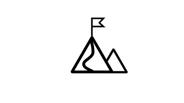 Hiking tourist nature Icon Animation. Black hiking tourist nature animated icon on white background.Adventure icon animation.Minimalist travel icon set and signpost.