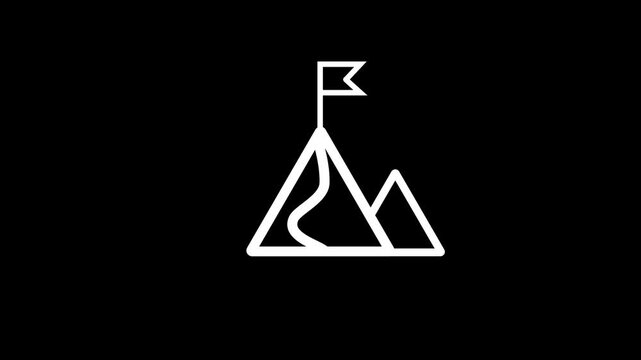Hiking tourist nature Icon Animation. White hiking tourist nature animated icon on Black background.Adventure icon animation.Minimalist travel icon set and signpost.