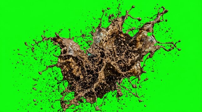 Brown liquid splash explosion on green screen