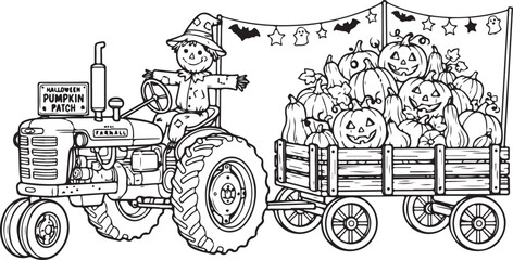Obraz premium Vintage tractor hauling sheep in wooden trailer. Classic farm vehicle transporting livestock during agricultural harvest season., Generative Ai