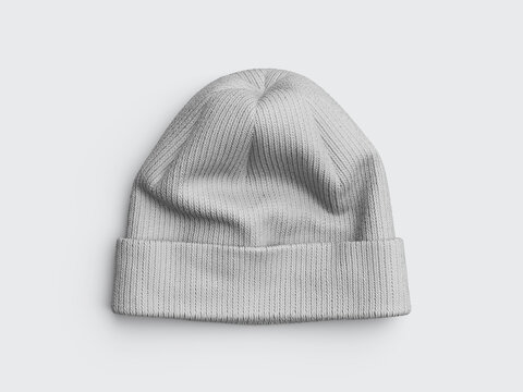 Blank gray beanie hat mockup on neutral background