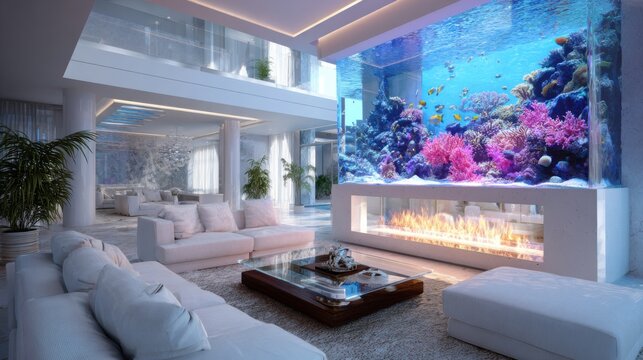 Luxury Villa Living Room With Lagoon View