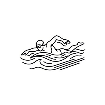 Swimmer doing freestyle stroke in water line art illustration