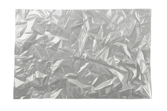 Large crumpled silver aluminum foil rectangle with dense texture