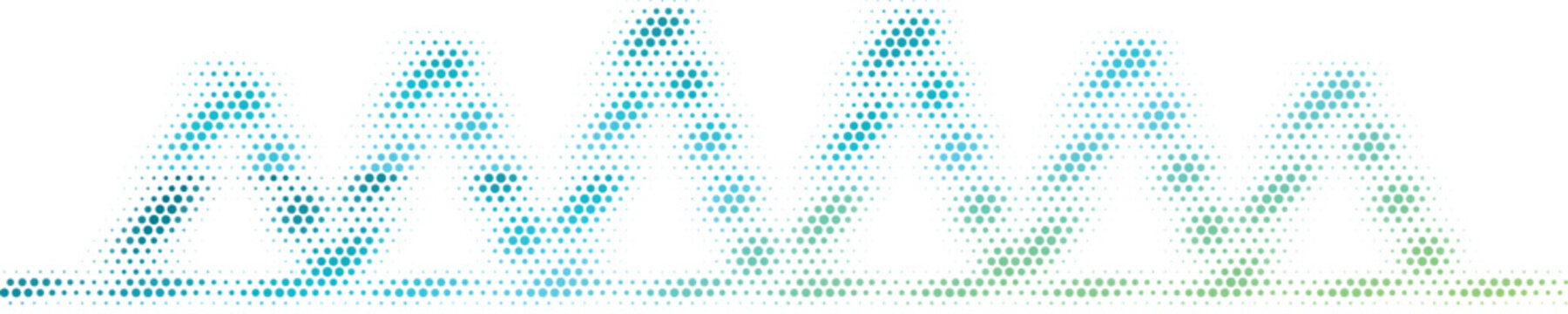 Abstract sound wave visualization with blue and green dots on white background