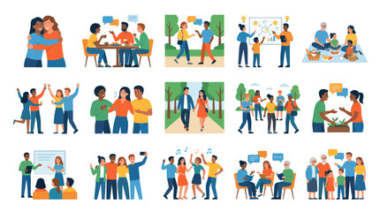Fototapeta premium Flat Style Vector Illustrations of Diverse People in Various Social and Business Settings