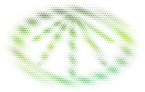 Abstract halftone pattern forming a citrus slice shape with green and yellow gradients on white