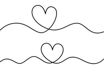 Fototapeta premium Continuous One Line Heart Drawing Vector Set