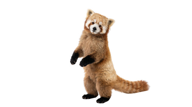 Adorable Red Panda Standing on Two Hind Legs Isolated on Transparent Background