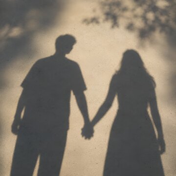 Shadow of a romantic couple holding hands on the ground, concept of love and togetherness