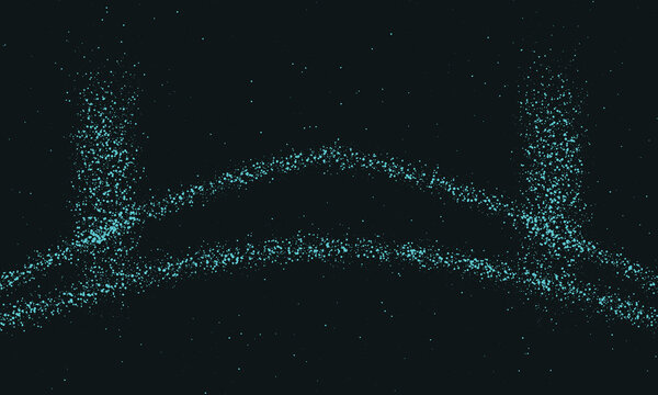 Abstract glowing particles forming an archway against a dark night sky conceptualizing digital data flow