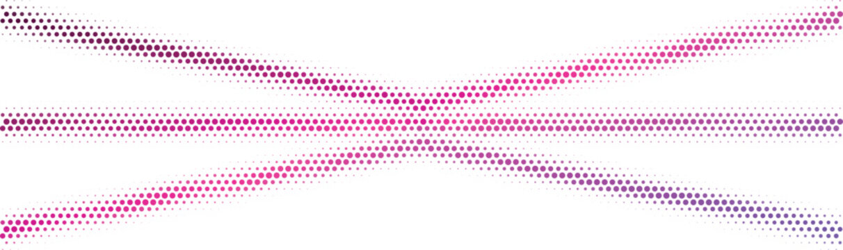 Abstract converging pink and purple gradient lines formed by tiny dots against white background