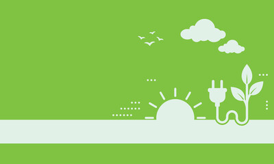 Fototapeta premium Green energy concept with plant growing from plug and sunny sky background