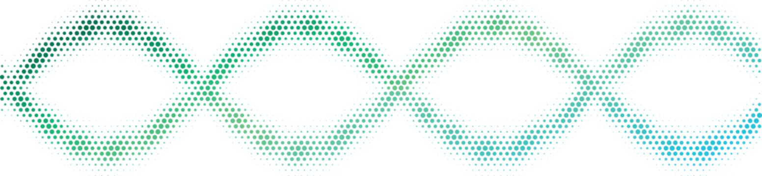 Abstract double helix structure in blue and green gradient hues against a clean white backdrop conceptualizing genetics