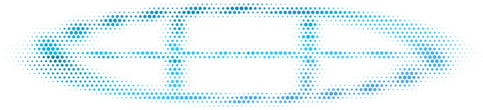 Abstract elliptical structure with digital halftone pattern in blue and white for technology concepts