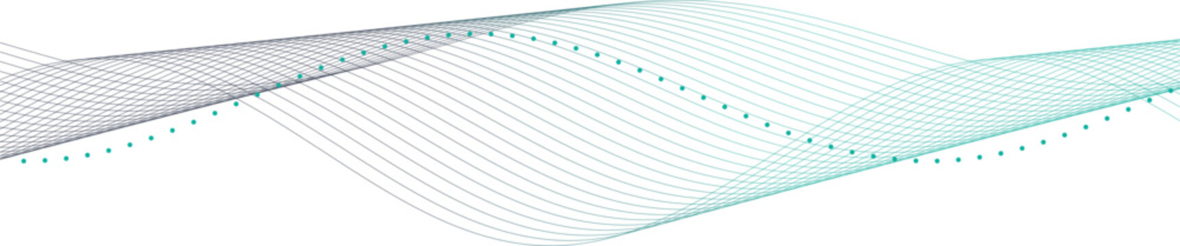 Abstract flowing lines in gradient blue and green against a clean white background representing data or sound waves