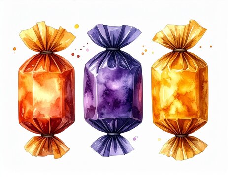 ハロウィーンの色彩の放送されたキャンディの水彩イラスト