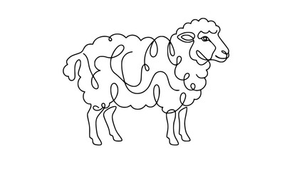Sheep Continuous One Line Drawing Animal Wool Vector Illustration © MD