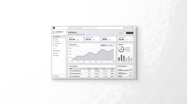 Modern Business Dashboard Wireframe UI Template with Financial Analytics Charts