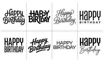 Obraz premium Set of black and white happy birthday hand lettering typography designs