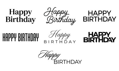 Fototapeta premium Happy birthday vector lettering phrases in multiple artistic handwriting fonts