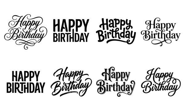 Set of decorative happy birthday calligraphy quotes with flourish ornaments