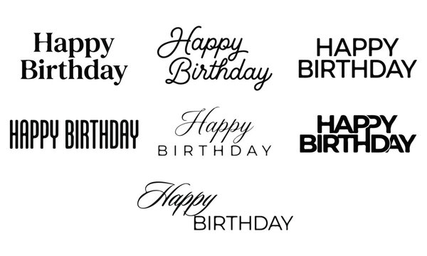 Happy birthday vector lettering phrases in multiple artistic handwriting fonts