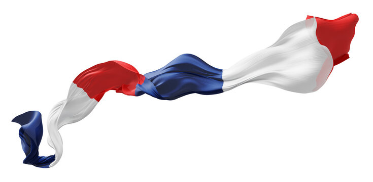 France flag ribbon flowing isolated on transparent background with copy space 3D render