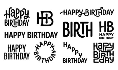 Obraz premium Modern and classic happy birthday vector typography lettering set with lettering