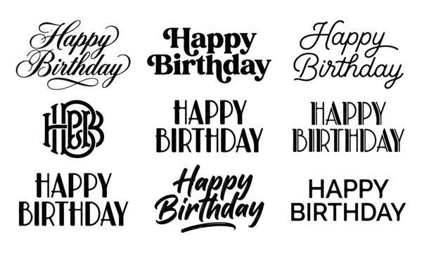 Happy birthday lettering typography and handwritten font designs with vector set