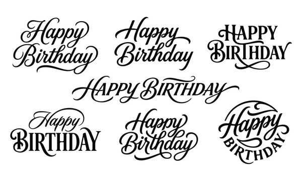 Collection of elegant happy birthday handwritten calligraphy typography quotes