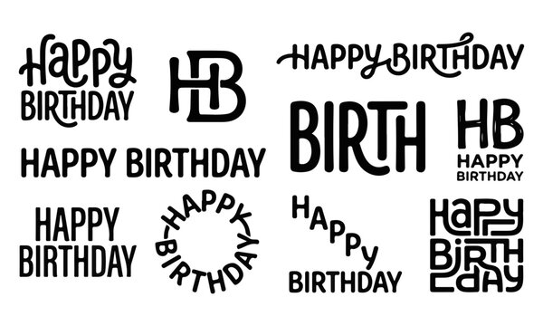 Modern and classic happy birthday vector typography lettering set with lettering