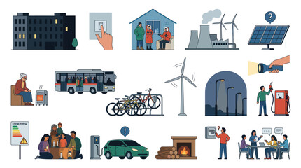 Fototapeta premium Flat Illustration of Energy Saving Solutions Renewable Resources - Icons