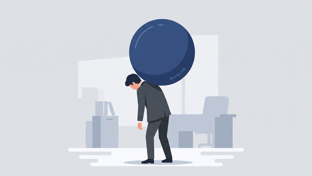Person Carrying Giant Sphere Representing Emotional Burden and Psychological Pressure