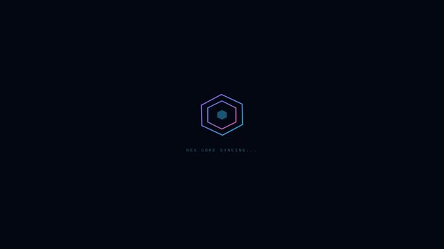 Futuristic Hex Core Syncing Digital Interface Animation with Neon Blue Purple Gradient Hexagon Logo