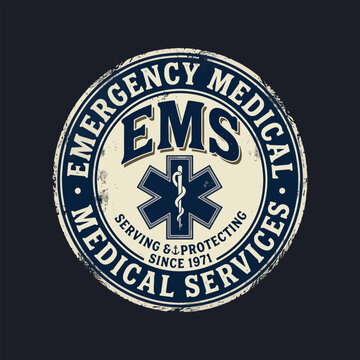 Emergency medical services, ems, circular badge with star of life emblem