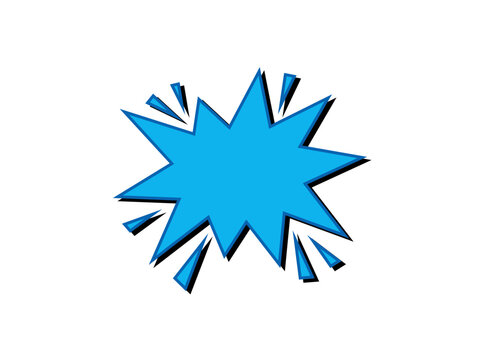 This illustration features a comic style graphic in the shape of a blue and black starburst or explosion.