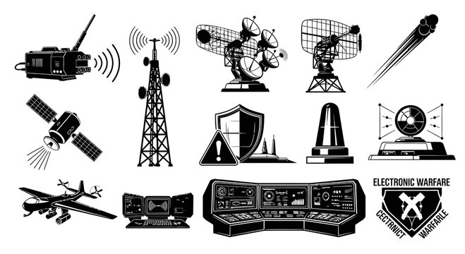 Electronic Warfare and Military Radar Vector Icons