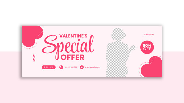 Creative Valentine's Day Romantic Facebook Cover Banner, Love Heart Celebration and Special Offer Promotion, Gift Advertising and Modern Social Media Design
